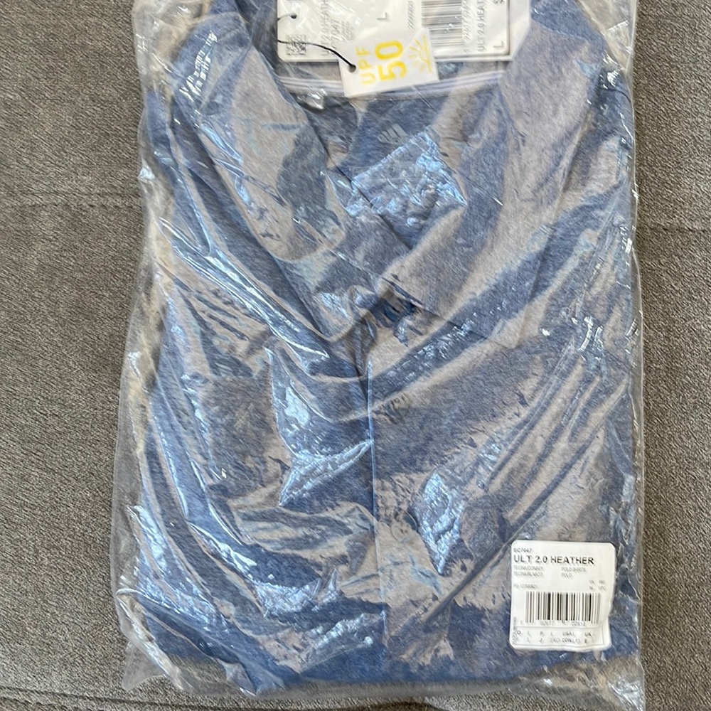 Adidas Ult 2.0 Heather blue Large spf50 golf shirt unopened NWT